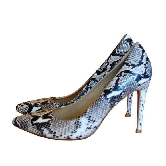 IDIFU Classic Pointed Toe High Heels 4" Snakeskin Print Shoes White Women Size 7 - Picture 2 of 10